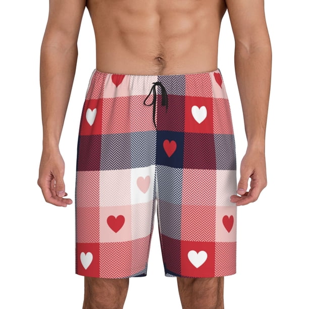 Fotbe Heart Plaid Pantalones Cortos de Pijama para Hombre, Ropa de Dormir, Pantalones de Pijama Cortos para Hombre-3X-Large