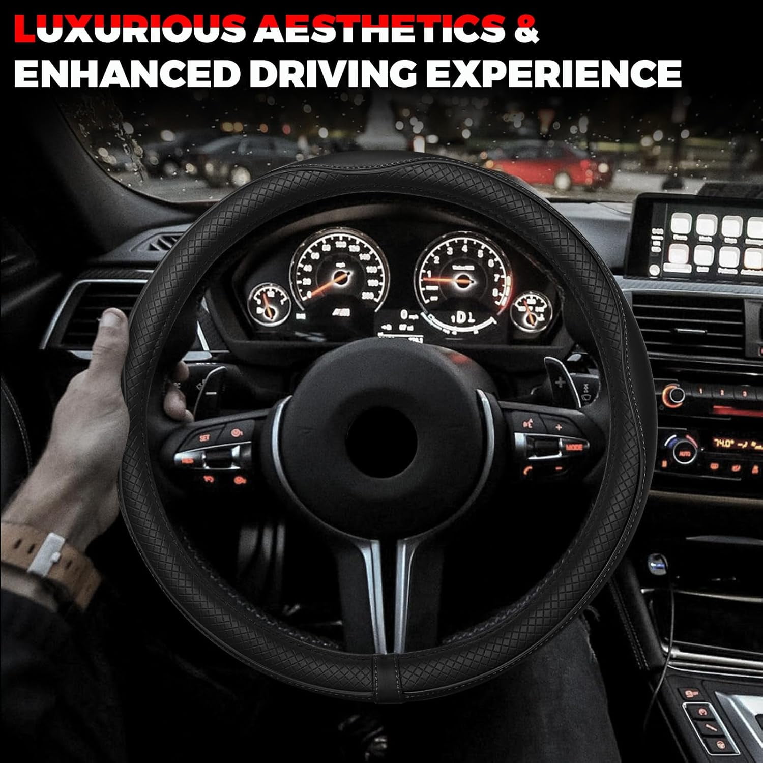 Car Steering Wheel Cover, Microfiber Leather Steering Wheel Covers with Anti-Slip Lining, Universal 14.5-15 inchs Black/Red