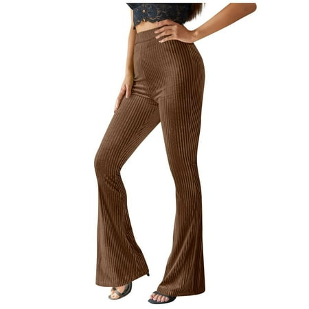 

Women s Velvet Pants Ribbed Elastic High Waist Flare Leg Long Pants Slim Bodycon Trousers Ladies Sexy Elegant Casual Pants