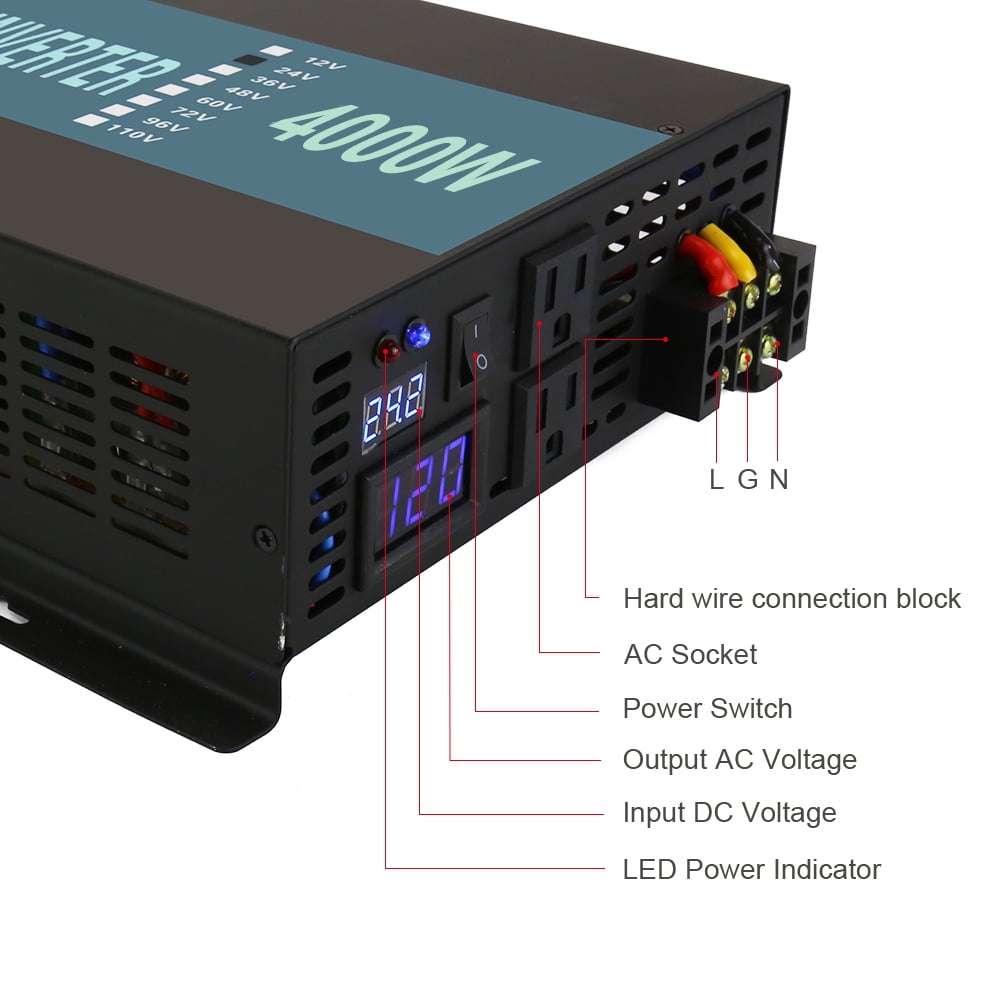 4000W Pure Sine Wave Inverter 12V to 120V Car Power Converter Truck RV Battery Generator Solar Home