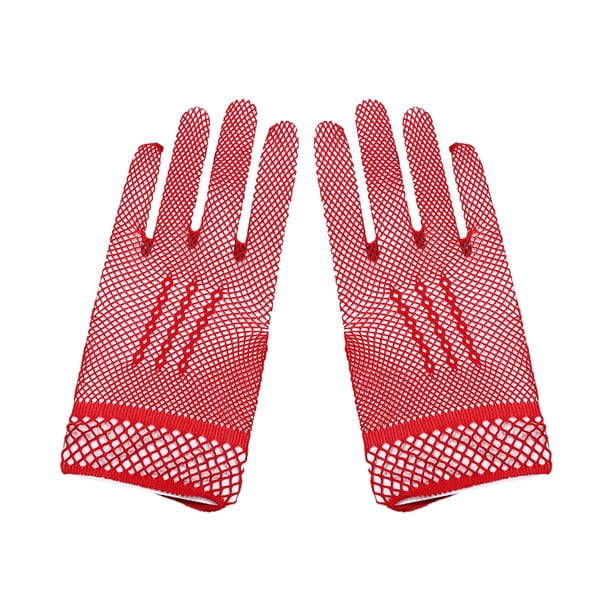 Jumpingount Guantes nupciales de textura de alta gama de nailon, artesanía exquisita y cómodos guantes de rejilla de malla suaves guantes y mitones rojo