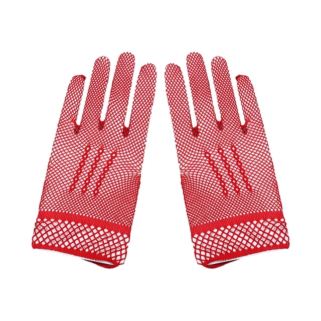 Jumpingount Guantes nupciales de textura de alta gama de nailon, artesanía exquisita y cómodos guantes de rejilla de malla suaves guantes y mitones rojo