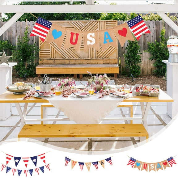 kladzum 4th of July Banner Decorations, Red White and Blue Flag Celebration USA Hanging Bunting Sign Independence Memorial Labor Day Fourth of July Party Decorations