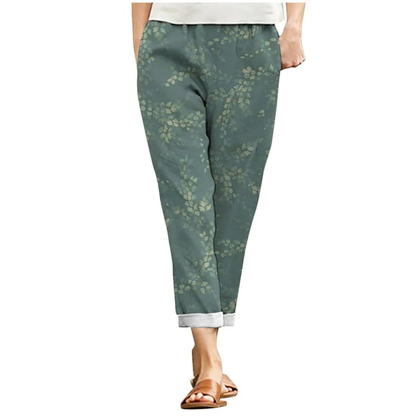 Pantalones de algodón sueltos con bolsillos de cuerpo entero estampados de ocio cómodo para mujer a la moda Pompotops ulkah940300