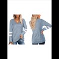 thumbnail image 3 of Tops para Mujer, Camiseta con Cuello en V, Bloque de Color, Larga, Túnica Informal Azul M, 3 of 7