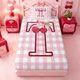 thumbnail image 3 of meiyoeat Pink Checkered Initial T Twin Sheets,Bowknot Cherry Monogrammed Print Bedding For Girl,3 Pieces,1 Fitted Sheet and 1 Pillowcase, 3 of 6