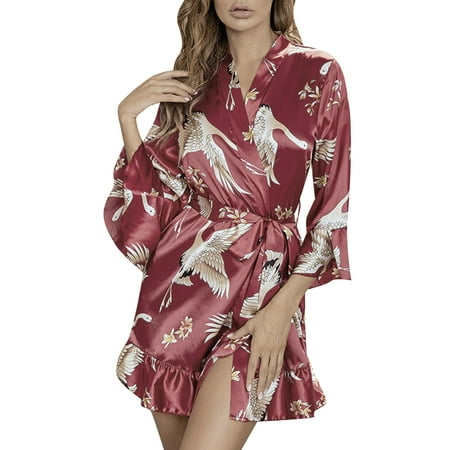 

TAIAOJING Women Kimono Robes Lady Sleepwear Lingerie Satin Pajamas Cami Nightwear