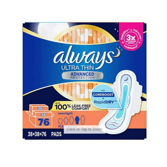 always Ultra Thin Advanced Overnight Pads, 76-count