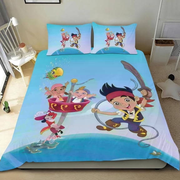 Jake and the Never Land Pirates-themed Bed Sheet Set Three Piece Set Comfortable And Skin Friendly Unique Design Home Decor Gifts For Family Friends fans36x75Inches（90*190cm）