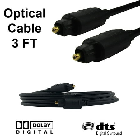 - 3 FT Premium Digital Audio Optical Fiber Cable Toslink SPDIF Cord Dolby DTS