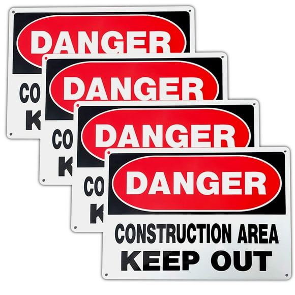 Danger Constructicn Area Keep Out Sign,Danger Do Not Enter Sign Metal Danger Sign 10x14 Inch Rust Free Aluminum UV Printed Easy to Mount Weather Resistant Long Lasting Ink (4-Pack)