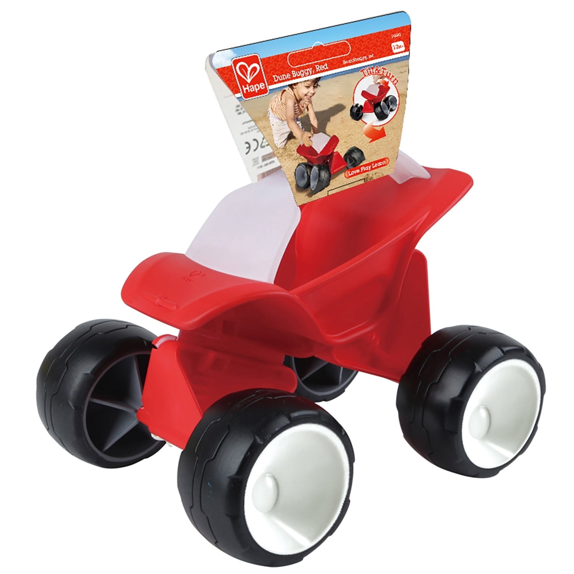 Hape: Dune Buggy - Red  - 4 Wheeled Toy Vehicle, Sand & Beach Toy, Tilting Body, Easy Grip, Push & Pull, Indoor & Outdoor, Kids, Toddlers, Baby Age 1+