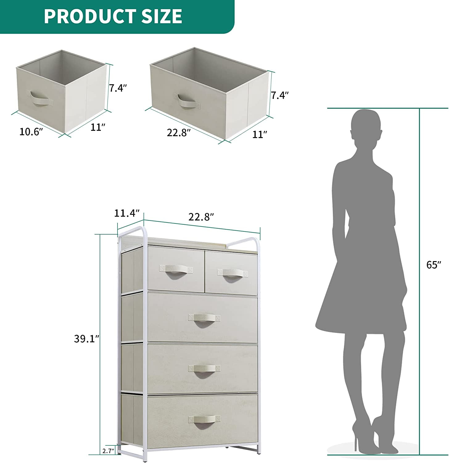 5 Drawer Storage Chest Easy to Assemble 5 Easy-to-Pull Fabric Drawers <div  class=aod_buynow></div>– Inhomelivings