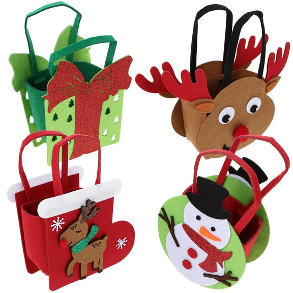 CRAFTHROU Felt Tote Bags for with Handles Lightweight and Foldable for Christmas Parties Assorted Color 4pcs