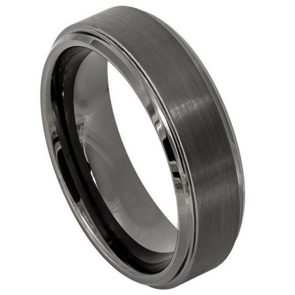 6mm Gun Metal IP Plated Brushed Center High Polish Stepped/Beveled Edge Wedding Band Ring For Men Or Ladies