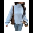 thumbnail image 2 of Suéter de Cuello Alto para Mujer, Jersey de Punto Grueso de Larga con Dobladillo Alto y Bajo, Top Moderno para Otoño e Invierno. Azul L, 2 of 8