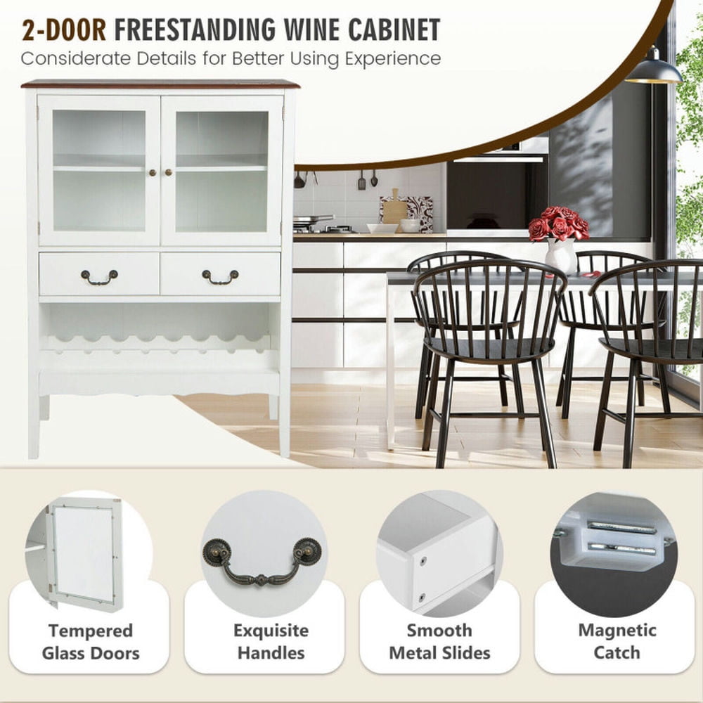 Finihen Kitchen Storage Cabinet, Buffet Sideboard, Sideboard Buffet Cabinet with 2 Tempered Glass Doors, for Dining Room, Kitchen, Living Room, White Finihen Kitchen Storage Cabinet, Buffet Sideboard, Sideboard Buffet Cabinet with 2 Tempered Glass Doors, for Dining Room, Kitchen, Living Room, White