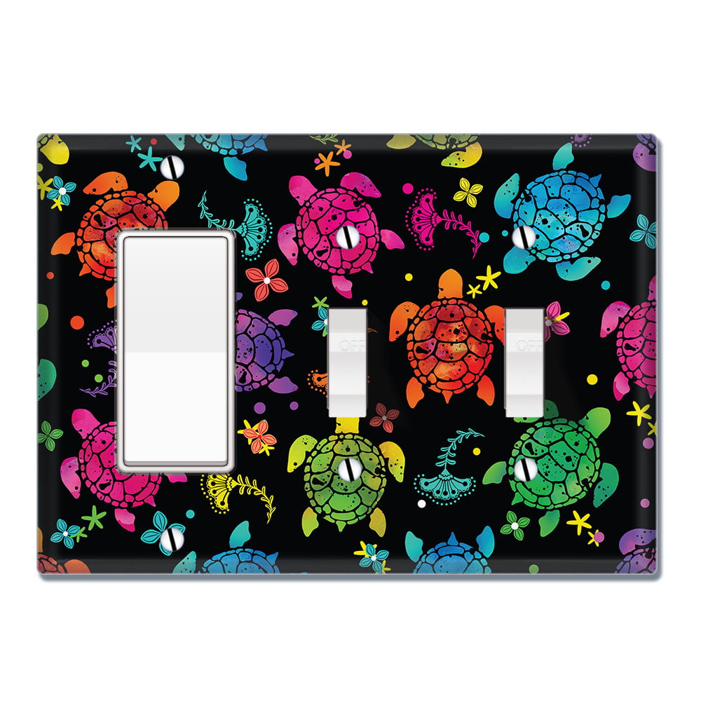 Light Panel Cover 1-Gang Device Receptacle Wallplate Single Outlet Wall Plate/Panel Plate/Cover Retro Yellow Sea Turtle with Stars Design 