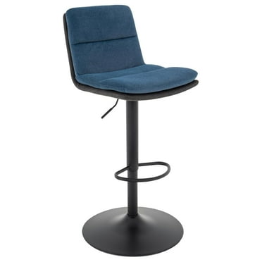 Bar Stool, Modern Adjustable Swivel Fabric Barstool, Armless Upholstered Hydraulic Kitchen Counter Height Bar Chair with Back (Deep Blue)