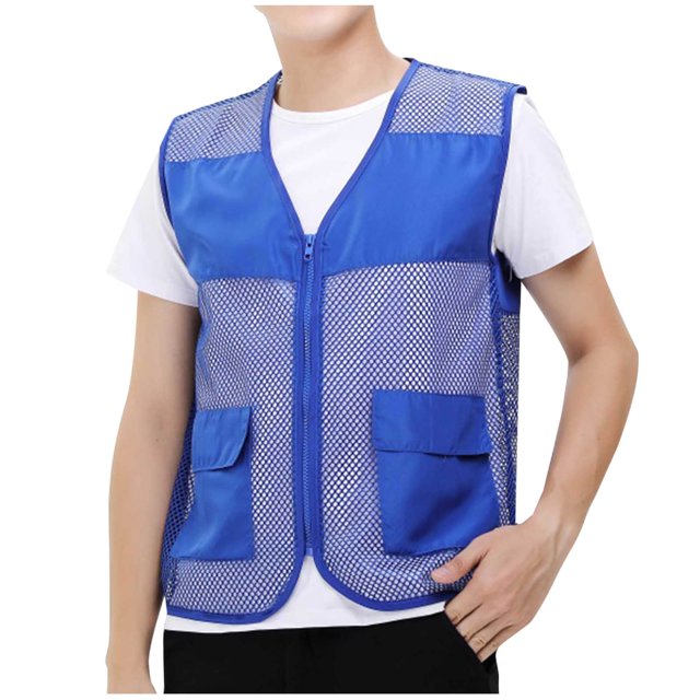 Cameland Plus Size Men Vest Tops Solid-Color Convenient Mesh Outdoor Breathable Zipper Pockets V-Neck Tank Top