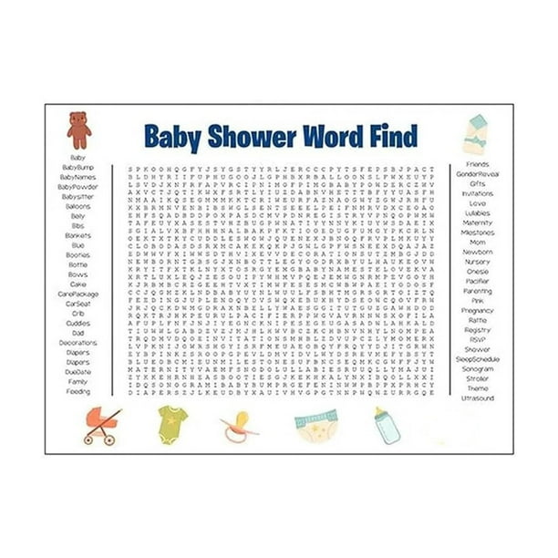 Juego de pared con póster de búsqueda para baby shower con 50 palabras para revelar el sexo Rkxzt