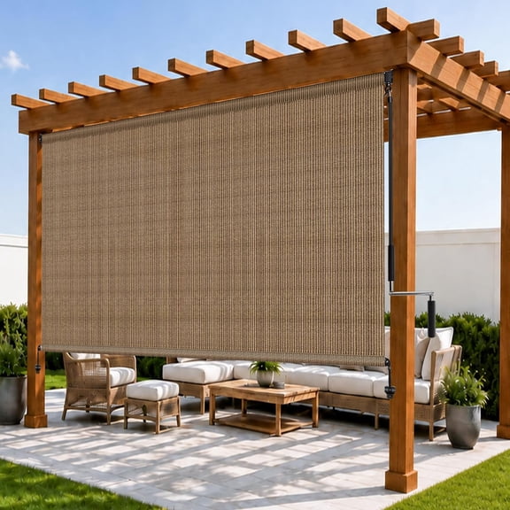120'W x 96'H Cordless Outdoor Roller Shade for Patio Porch 95% UV Block Roll Up Gazebo Blinds