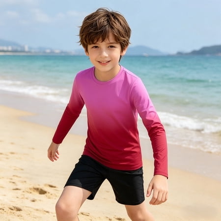 Boys Swimsuit Size 5-6Y Kids Gradient Color Long Sleeve Crewneck Swim Rash Guard Toddler Boy Bathing Suit
