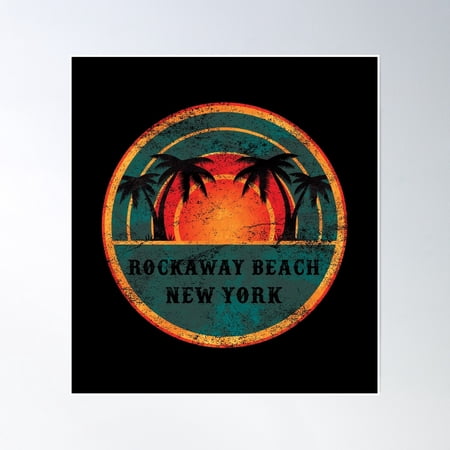 Rockaway Beach New York - Beach Vintage Retro Sunset Poster Wall Art, Modern Wall Decor, 16x16 UNFRAMED
