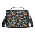 thumbnail image 3 of Dinosaur and Foliage Black Pattern Insulated Lunch Box for Women Men, Medium Leakproof Cooler Bag with Adjustable Strap, 10"x6.7"x8", 3 of 6