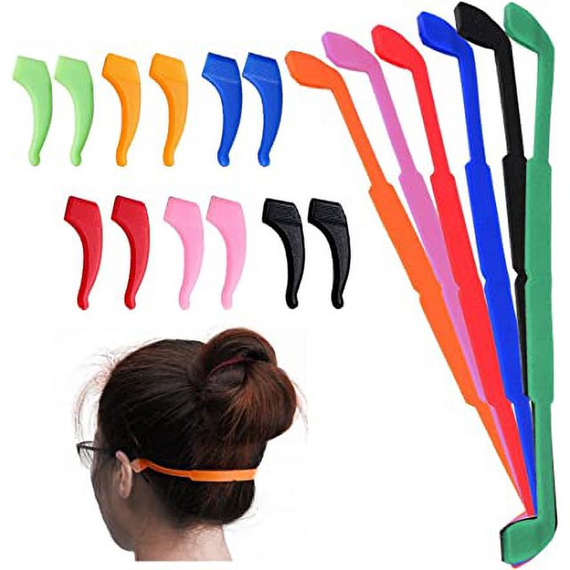Paquete de 6 correas y ganchos de silicona antideslizantes para gafas para niños y adultos: negro, rojo, naranja, rosa, azul, verde Rojo Verde