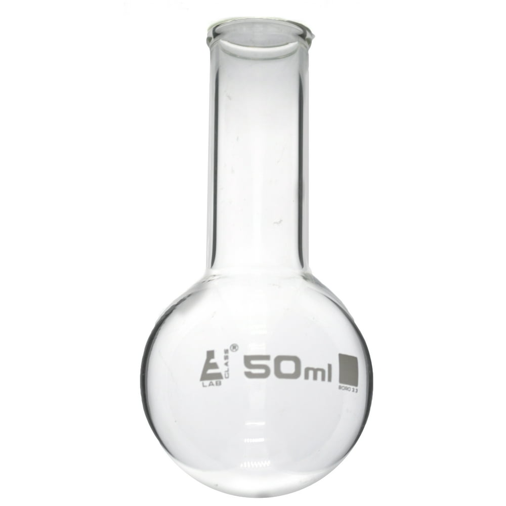 50mL Round Bottom Boiling Flask, Narrow Neck (0.7" ID), Borosilicate 3.3 Glass Eisco Labs