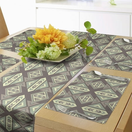 

Boho Table Runner & Placemats Geometric Pattern Set for Dining Table Decor Placemat 4 pcs + Runner 14 x72 Warm Taupe Cream Green by Ambesonne