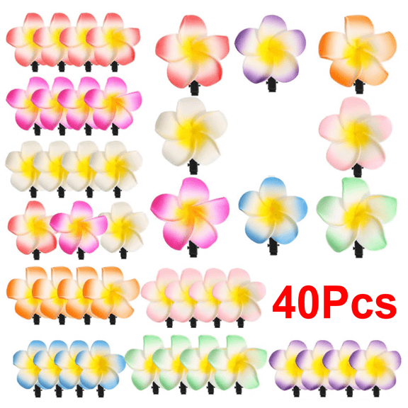 40 Pack Flower Hair Claw Clips for Women, Hawaiian Hibiscus Hair Clips, Cute Hair Accessories, Gifts for Women Girls