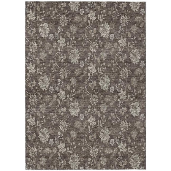 HomeRoots 581362 8 x 10 ft. Floral Washable Indoor & Outdoor Rectangle Area Rug, Chocolate, Beige & Taupe