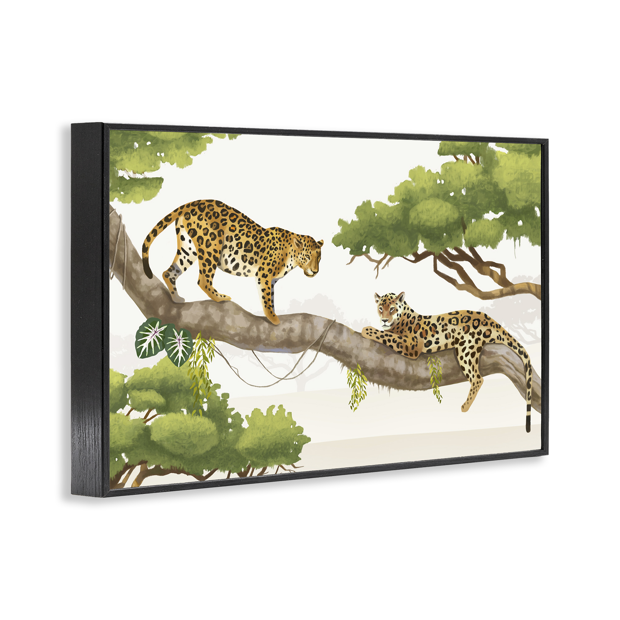 Stupell Industries Leopards Prowling on Branch Animals & Insects Painting Black Framed Art Print Wall Art, 18 x 12