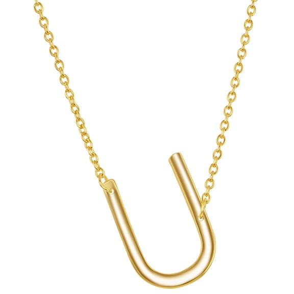 iJewelry2 Gold-plated Sterling Silver Sideways Letter U Initial Pendant Chain Necklace 18''