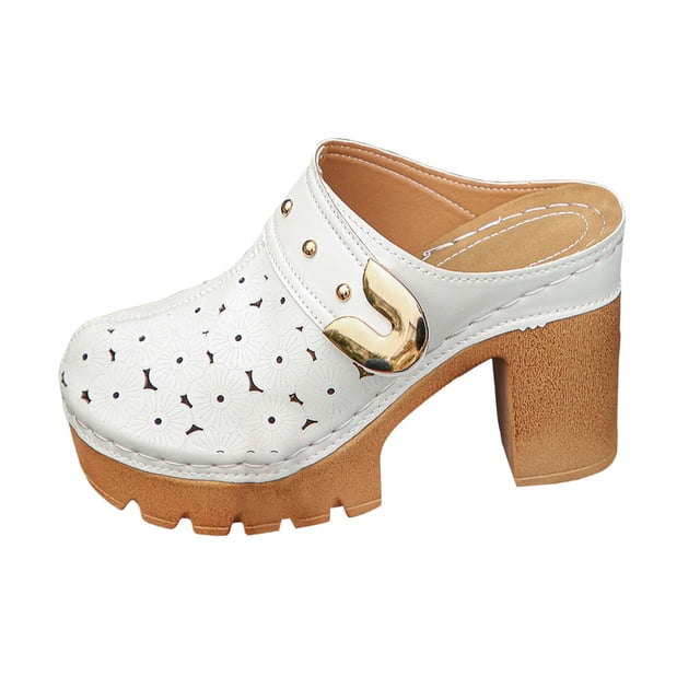 HSMQHJWE Sabots à Plateforme pour Femmes Mules Sandales à Talons Hauts Bout Rond Mules à Enfiler Talons Cloutés pour Femmes Chaussures Décontractées Confortables
