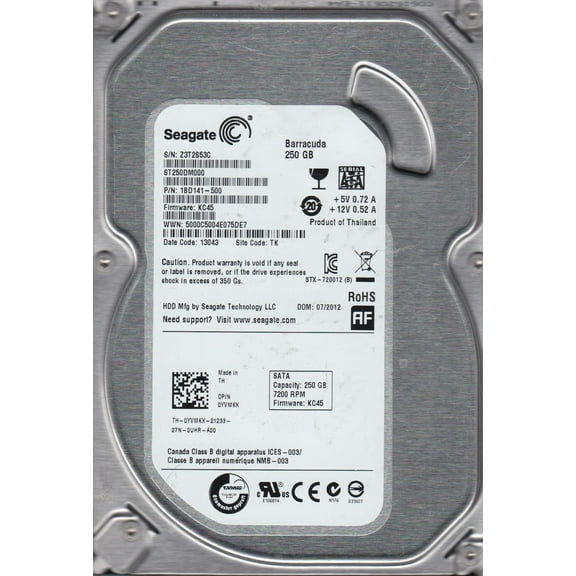 ST250DM000, Z3T, TK, PN 1BD141-500, FW KC45, Seagate 250GB SATA 3.5 Hard Drive