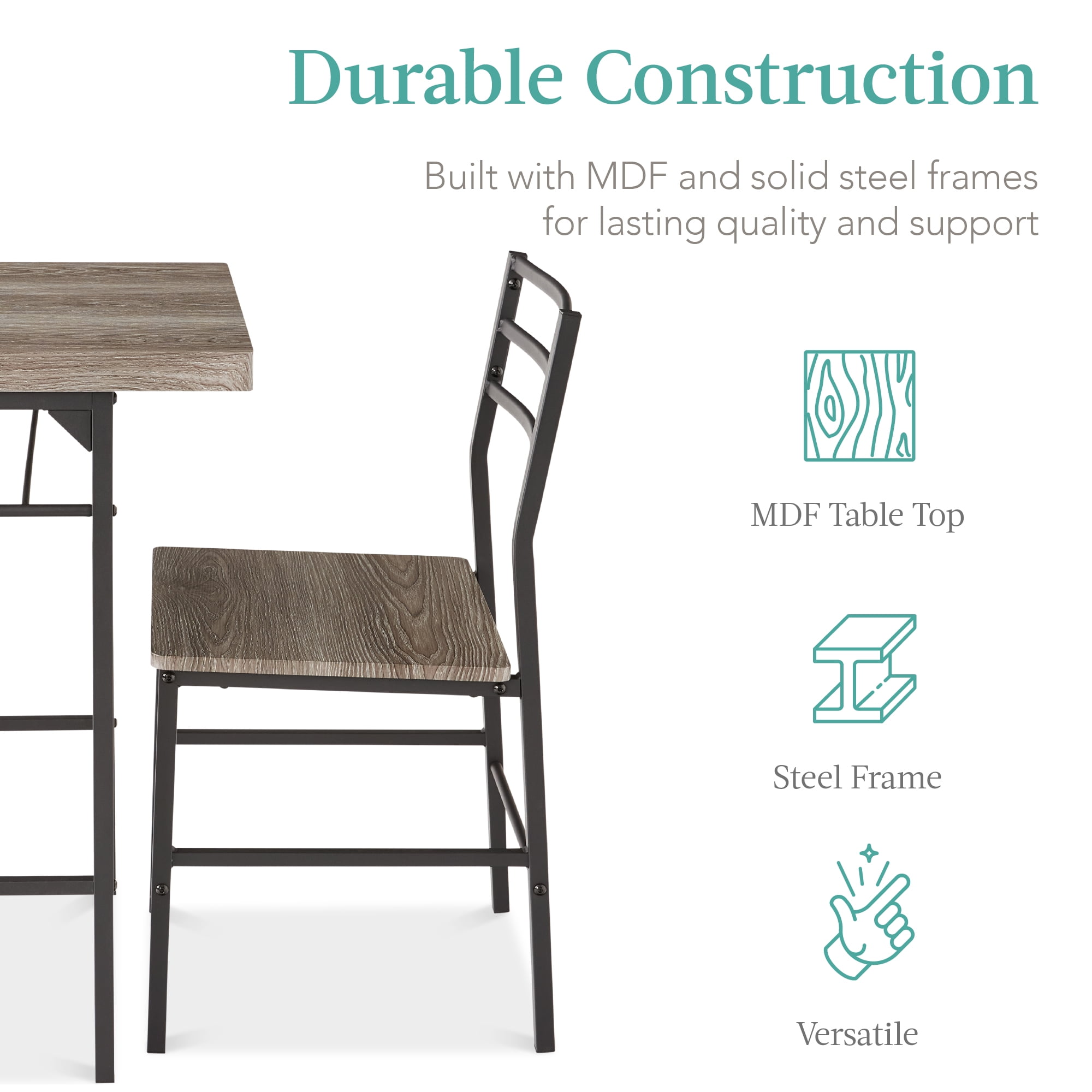 Best Choice Products 3-Piece Modern Dining Set, Square Table & Chairs Set w/ Steel Frame, Storage Rack - Gray/Black