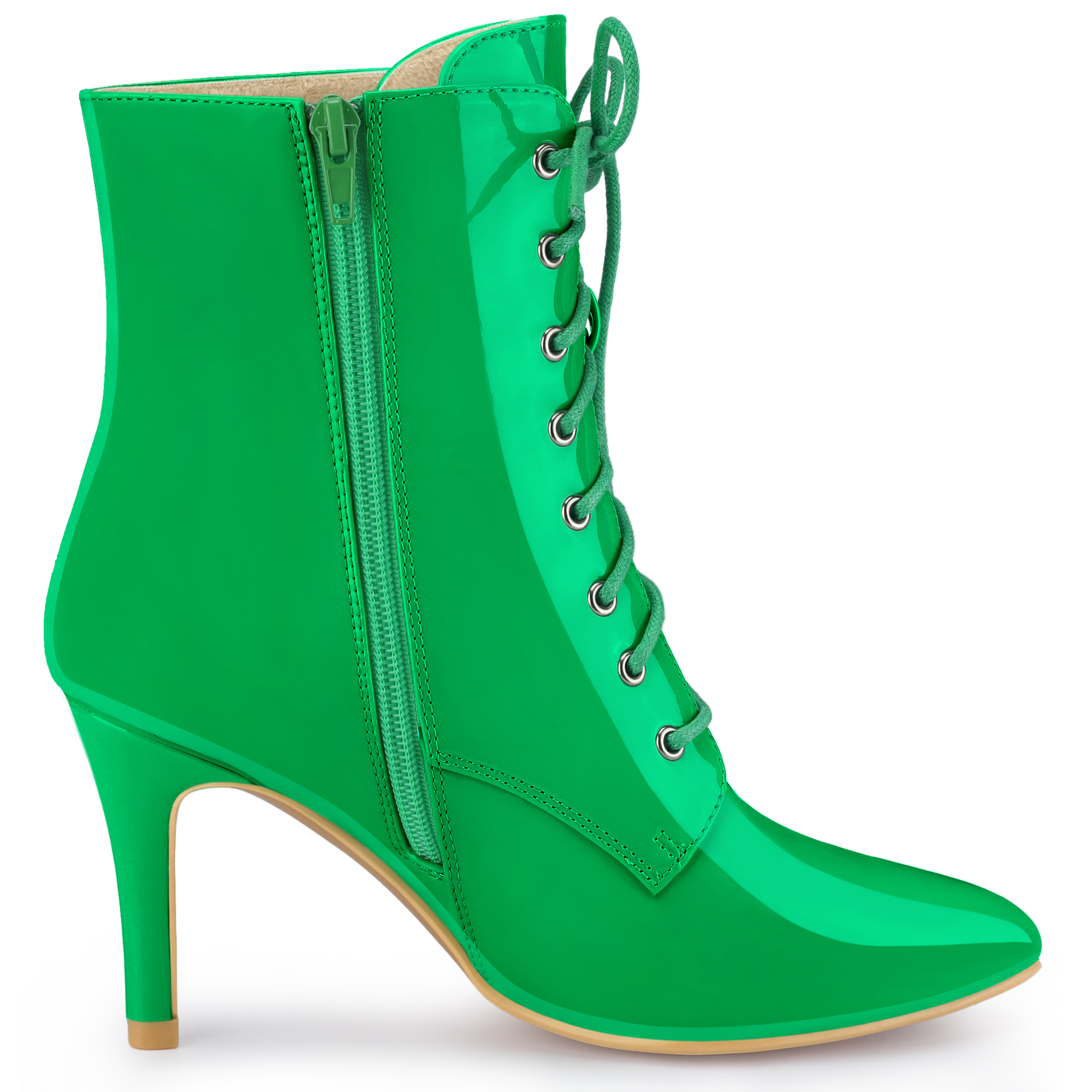 DARING DIVA Lace Up Pointed Toe and Stiletto Heel Boots Grass Green 9