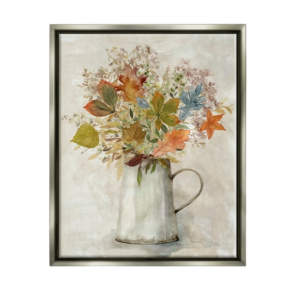 Stupell Industries Fall Florals Country Jug Botanical & Floral Painting Gray Floater Framed Canvas Art Print Wall Art, 25 x 31
