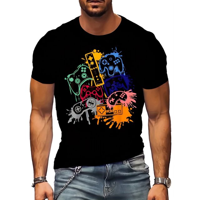 Men's Creative Graphic Crew Neck T-shirt With Stylish Print, Comfy Tee For Summer, Men's Short Sleeve Top For Daily Activities, Casual Sporty Tee, Summer Gifts