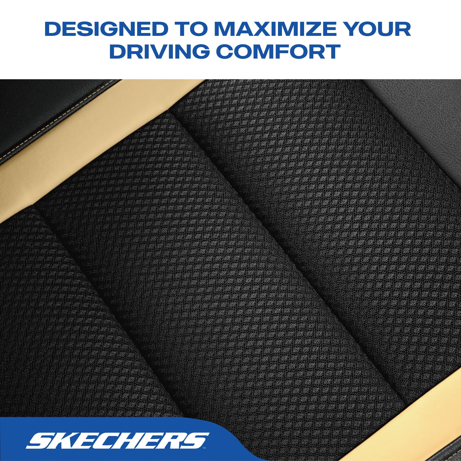 Skechers Leather Mesh Full Set Car Seat Cover – Premium Comfort with Breathable Mesh Panels, Durable Leather Construction, Universal Fit for Cars, Trucks, and SUVs - Beige