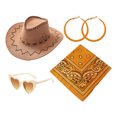 thumbnail image 2 of 4Pcs Western Cowboy Hat & Paisley Bandana Accessory Set Lightweight Farmer Style Hat for Men Women Carnival Halloween Cosplay Fancy Dress Party Brown One Size, 2 of 5
