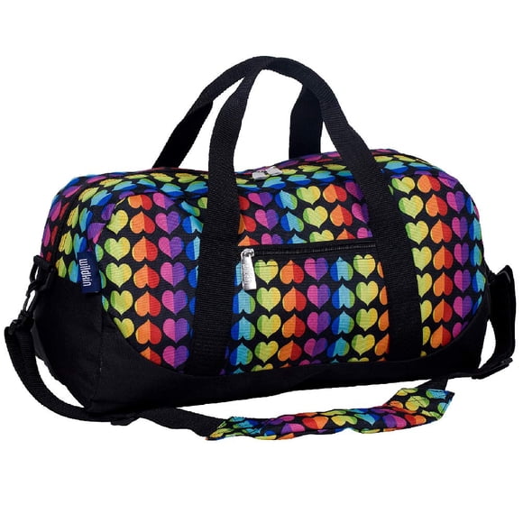 Wildkin Kids Overnighter Duffel Bags for Boys & Girls, Perfect for Sleepovers and Travel Duffel Bag for Kids, Carry-On Size & Ideal for School Practice or Overnight Travel Bag (Rainbow Hearts)