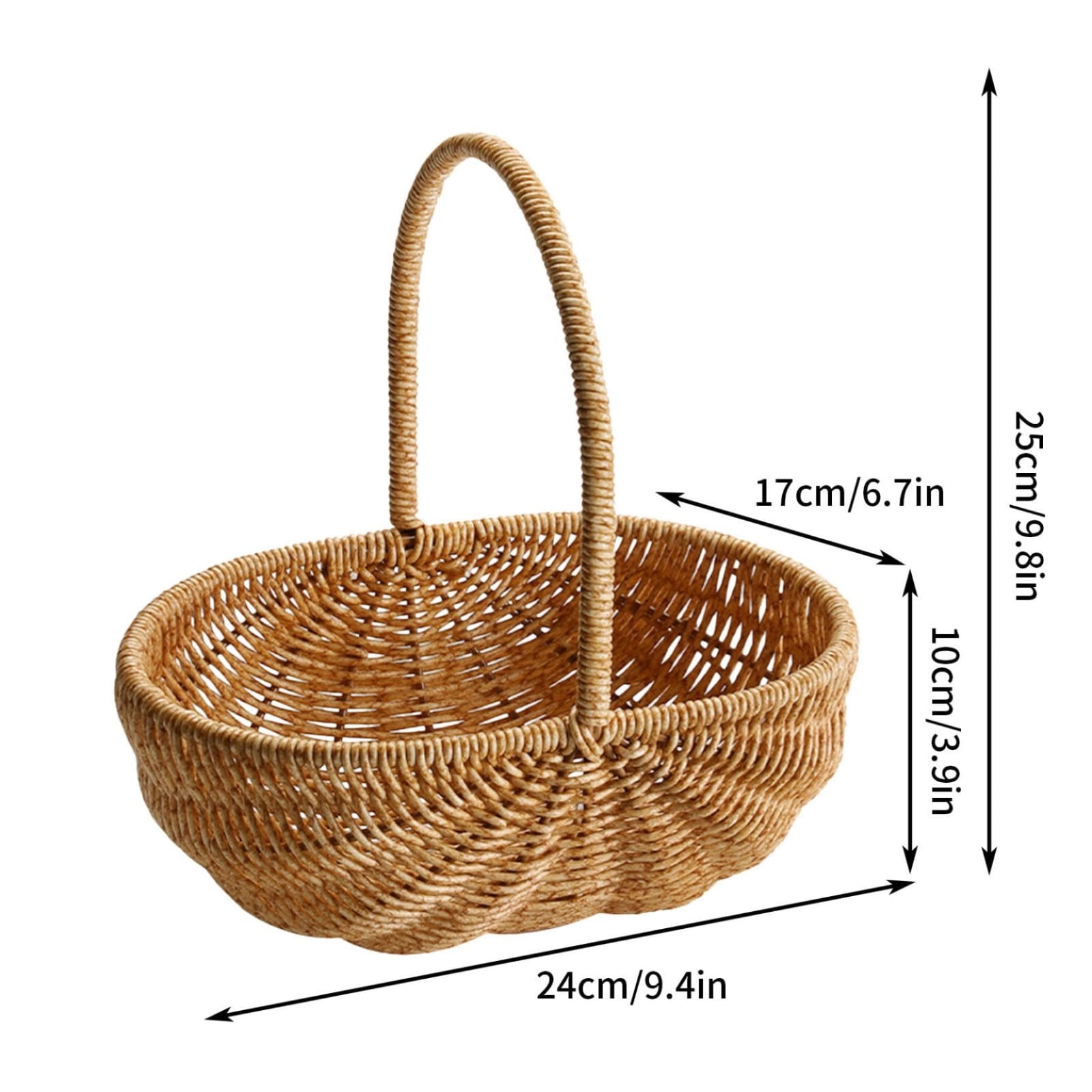 UJMNHYGT Wicker Picnic Basket with Handle Multipurpose Woven Basket, Rattan Harvest Basket for Flower Fruit, Garden Basket for Home Wedding Camping Garden Decor Easter Storage