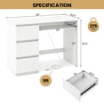 thumbnail image 3 of Costway Computer Desk with Built-in Charging Station USB & Type-C Ports Keyboard Tray & 3 Drawers White, 3 of 10