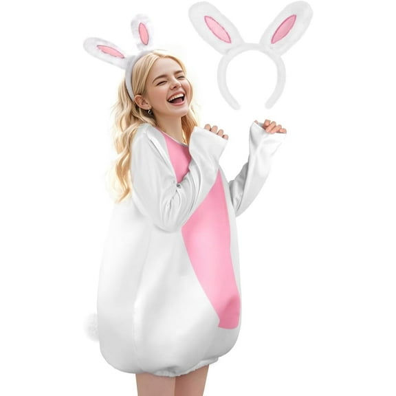 VZQI Easter Bunny Costume for Women Deluxe Rabbit Mascot with Rabbit Ear Headband Easter Costumes