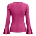 thumbnail image 5 of CQONEPT Womens Ribbed Knit Bell Sleeve Tops Plain Slim Fit V Neck Blouses Dressy Casual Going Out Shirt Tees Daily Wear Work Office Fall Outfits L, 5 of 7