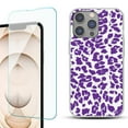 thumbnail image 1 of Slim-Fit Gel TPU Phone Case for iPhone 14 Pro, with Tempered Glass Screen Protector, by OneToughShield ® - Cheetah Purple, 1 of 4